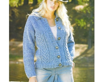 Ladies Chunky Cardigan Knitting Patterns, Women's Jackets, 32" - 42" Chest, PDF Download