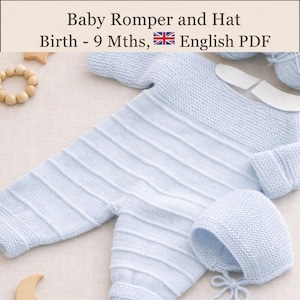 Enkla stickmönster för babysparkdräkter, pyjamasdräkter för baby, 0-9 månader, PDF-nedladdning