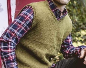 Men's Sweater Vest Knitting Patterns, Easy Jumpers, 38-44" Chest, PDF Download