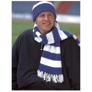 Adult Hat Scarf Gloves Knitting Patterns, Football Supporter Scarves, PDF Download