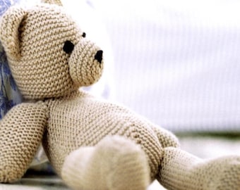 Patrón de tejido de osito de peluche, juguete de osito de peluche fácil de tejer en punto musgo, patrón en PDF