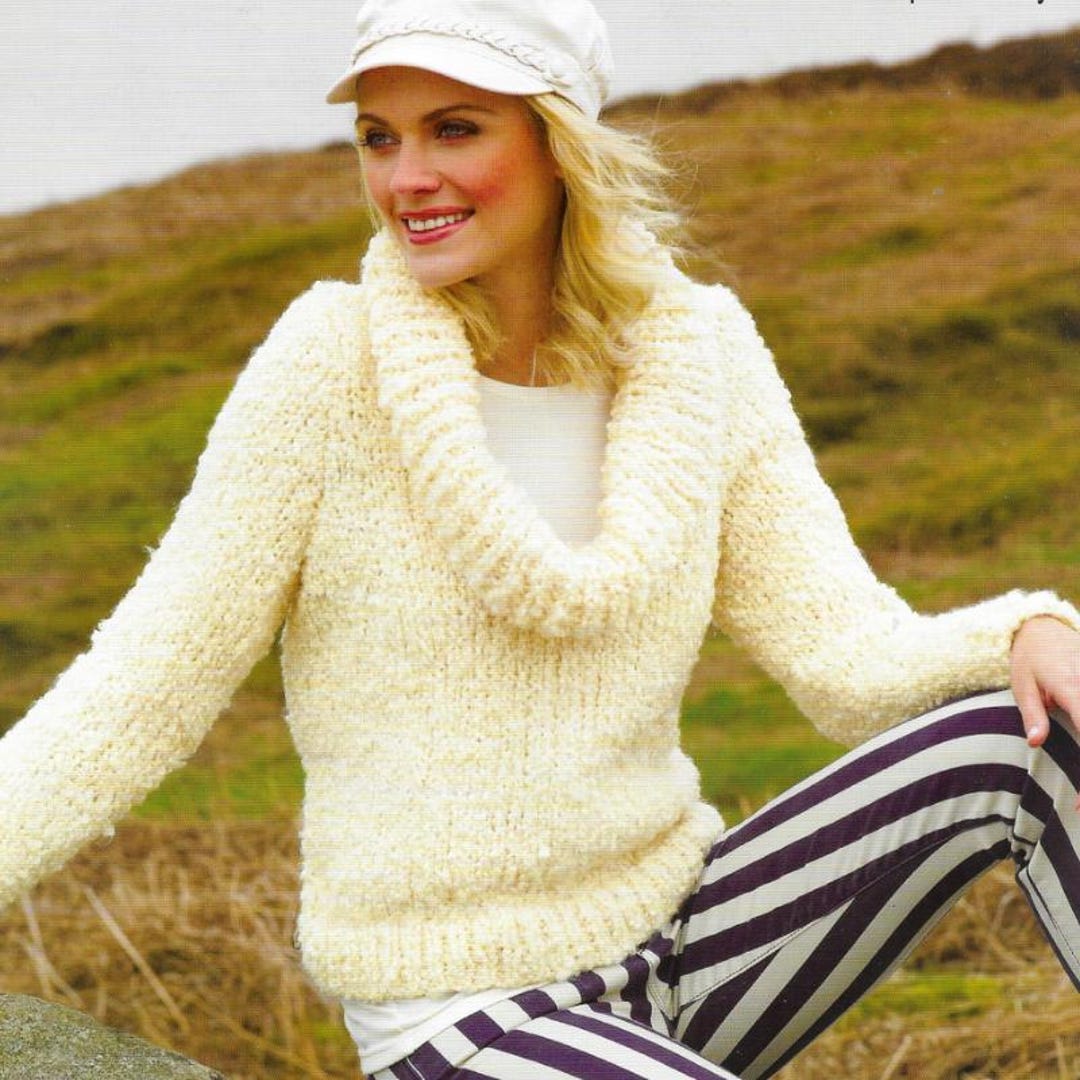 Ladies Chunky Cowl Neck Sweater Knitting Patterns, Womens Jumpers