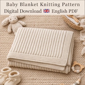 Easy Beginner Rib Baby Blanket Knitting Patterns, Garter Stitch Throw, PDF Download