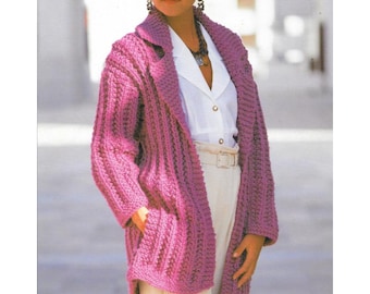 Easy Ladies Chunky Cardigan Knitting Patterns, Women's Jackets, Size 32-42" Chest, PDF Download