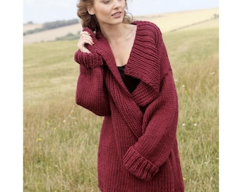Easy Ladies Chunky Cardigan Knitting Patterns, Women's Jackets, Size 32" - 42" Chest, PDF Download