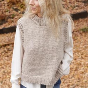 Easy Beginner Womens Round Neck Top Sleeveless Sweater Jumper Vest Slipover 36&quot;-60&quot; Super Chunky 14 Ply Wool Knitting Pattern PDF download