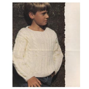 Child&#39;s Easy Cable Sweater Knitting Pattern Download PDF, Bulky Cotton Yarn, Instant Download, Size 4 - 10 years, Kids Sweater Pattern