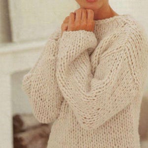 Easy Chunky Knit Sweater Pattern: Beginner Women&#39;s Jumper (PDF Download 30-40&quot; Chest)