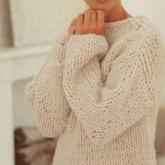 Easy Chunky Knit Sweater Patterns, Beginner Women's Jumpers, 30-40" Chest, PDF Download