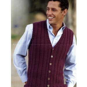 Men's Waist Coat Cardigan Knitting Patterns, Size 38" - 48" Chest, PDF Download