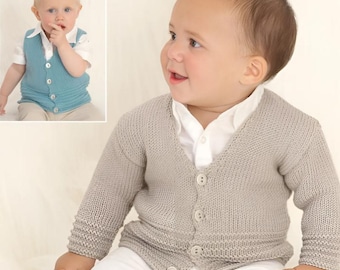 Baby Cardigan Knitting Patterns, Baby Sweater Vest Slipovers, Size 0-3 Years, PDF Download