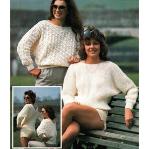 May include: Two women wearing cream-colored knit sweaters. One sweater has a textured pattern, while the other is a simple knit. The women are wearing sunglasses and shorts. The image includes a smaller inset image of the same women.