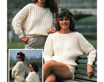 Easy Ladies Jumper Knitting Patterns, Women's Sweaters, Size 30" - 40" Chest, PDF Download
