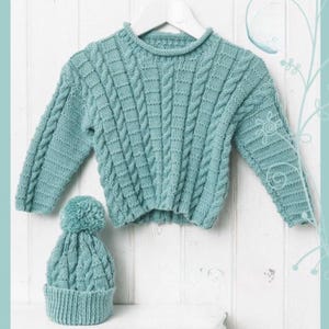 Toddlers and Childrens Cable Sweater Pullover Knitting Pattern Download, Knitted Cable Sweater Digital Download, Knitted Jumper Pattern