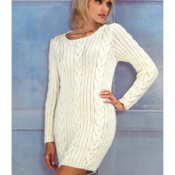 Cable Sweater Dress Knitting Pattern, Jumper Dresses, Size 28-46", PDF  Download - Etsy