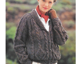 Cable Cardigan Knitting Patterns, Women's Jackets, Size 32-42" Chest, PDF Download