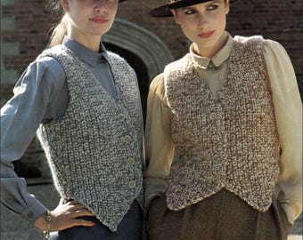 Chunky Waist Coat Sweater Vest Knitting Patterns, Women's Jumpers, 32-38" Chest, PDF Pattern