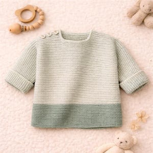 Eenvoudige breipatronen babytrui met ribbelsteek, 0-18 maanden, pdf-download