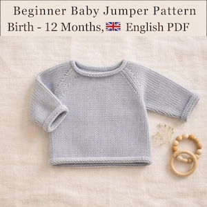 Easy Baby Jumper Knitting Pattern, Baby Sweaters, Birth to 12 Months, PDF Download