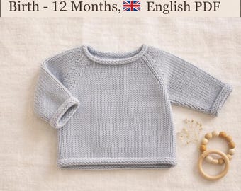 Easy Baby Jumper Knitting Pattern, Baby Sweaters, Birth to 12 Months, PDF Download