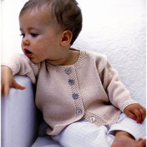 Easy Girls Boys Cardigan Knitting Pattern Download, Size Birth to 3 years, Moss Stitch Border Cardigan, Sport Weight 5 Ply Baby Cashmerino