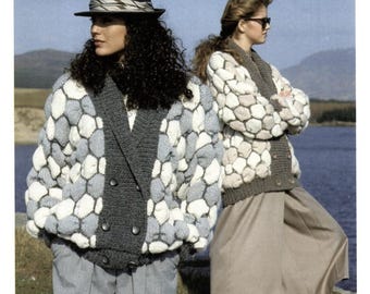 Ladies Chunky Cardigan Knitting Patterns, Womens Jackets, Size 30" - 40" Chest, PDF Download
