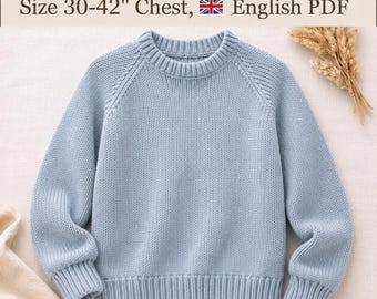 Sehr einfache Strickmuster für Damenpullover, Damenpullover, Brustumfang 76-107 cm, PDF-Download