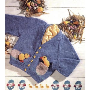 Children's Easter Chick Cardigan Knitting Patterns, Kids Jackets, 1 - 7 Years, PDF Download