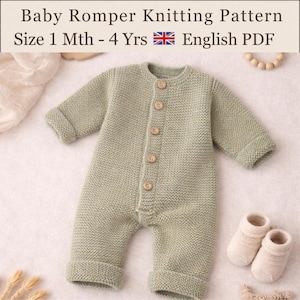 Easy Baby Romper Suit Knitting Patterns, Baby Sleep Suits, 1 Month - 4 Years, PDF Download