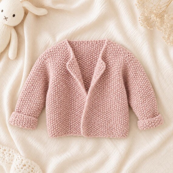 Easy Girls Boys Baby Moss Stitch Cardigan Knitting Patterns, 3 Mths - 3 years, PDF Download