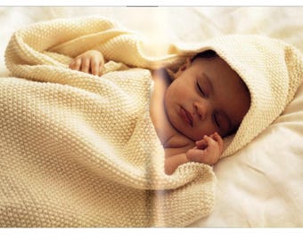 Easy Baby Blanket Knitting Patterns, Seed Stitch Hooded Baby Shawls, PDF Download