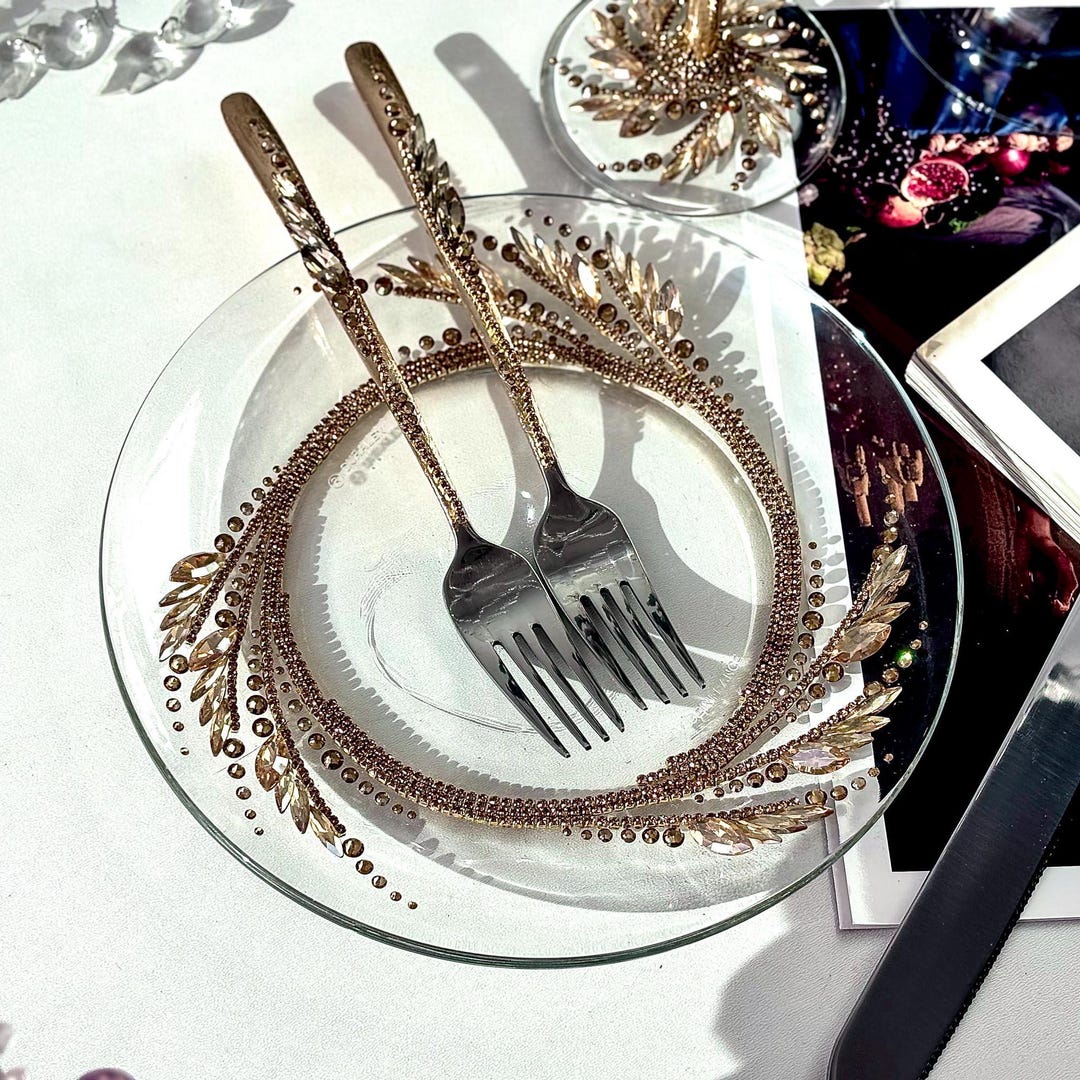 Personalized Gold Wedding Cake Plate and Forks Set - Etsy