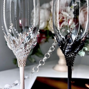 Mr and Mrs Champagne Glasses - Personalized Bride and Groom Flutes - His and Her Toasting Glasses - Bride and Groom Engraved Glasses - Gift