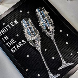 Flûtes à champagne célestes | Lunettes de mariage lune et étoile