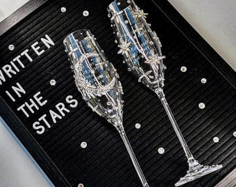 Celestial Champagne Flutes | Moon and Star Wedding Glasses