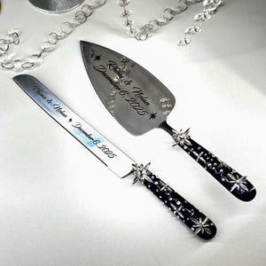 Celestial Wedding Cake Cutting Set, Personalized Galaxy Cake Set, Cosmic Engraved Spatula And Knife, Custom Wedding Gift, Celestial Decor