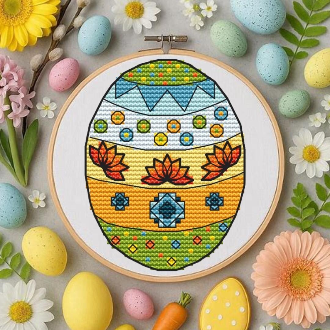 Easter Egg Cross Stitch Pattern, Decorative Easter Egg Embroidery ...