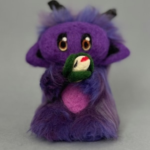 Handmade Needle Felted Cute Monster Ornament, Gift.