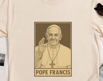 Vintage Pope Francis Comfort Colors or Unisex Waving Shirt, In Loving Memory, Religious Tribute Pope, Catholic Graphic Tee