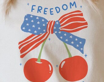 USA Freedom Cherries Graphic Tee 4th of July Shirt Independence Day Merch Patriotic, Unisex.