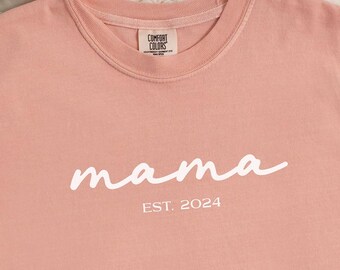 Custom Mama Comfort Colors Shirt, Personalized Mom tshirt, New Mom Gift, Gift for moms, Mothers Day Tee, Pregnancy Announcement
