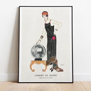 George Barbier, L'Empire du monde: Robe du soir, de Worth, 1924 - Pittura Home Decor, Poster HQ, Carta semilucida Premium