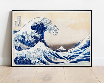葛飾北斎の「神奈川沖浪裏」の版画 - ヴィンテージ海洋画 - 日本の