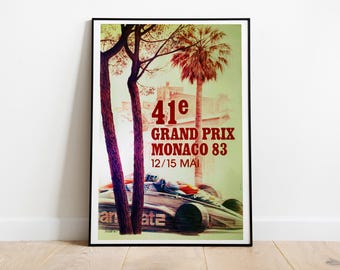 Monaco Grand Prix 1983 Poster, Vintage Formula 1 Racing Art Print