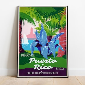 Vintage Puerto Rico Travel Poster, Discover Puerto Rico U.S.A. Wall Art, Retro Home Decor, High Quality Poster - Premium Semi-Glossy Paper