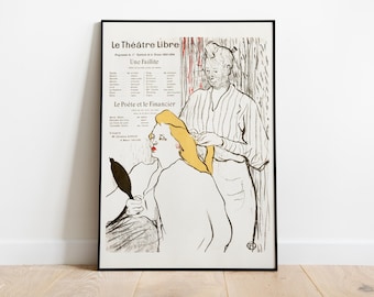 Toulouse-Lautrec Le Théâtre Libre Print, Vintage French Art Nouveau Poster