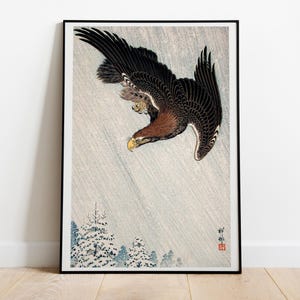 Ohara Koson, Aquila che vola nella neve, Stampa artistica giapponese, 1933, Decorazione per la casa, Poster HQ - Carta semi-lucida di alta qualità