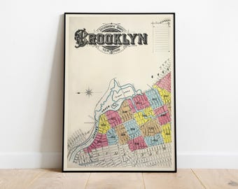 Mapa antiguo de Brooklyn, década de 1850. Gabriel Furman, decoración histórica de Nueva York.