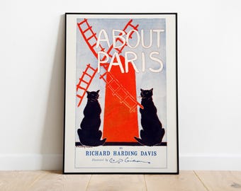 Edward Penfield About Paris Poster, Vintage Black Cats Art Nouveau Print