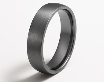 6mm Gunmetal Tungsten Ring: Comfort Fit Wedding Band, Brushed, Free Engraving, Personalized Gift for Him or Her
